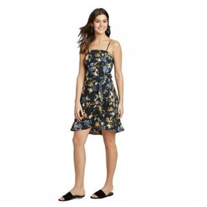 Xhilaration Navy Floral front tie mini Dress with ruffles size large